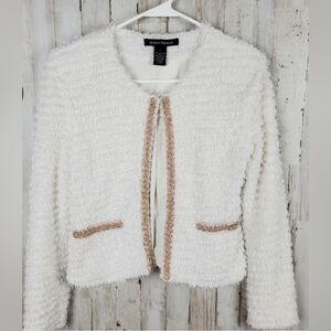Mason Thomas Blazer tiered white fringe eyelash open front rose gold detail sz L
